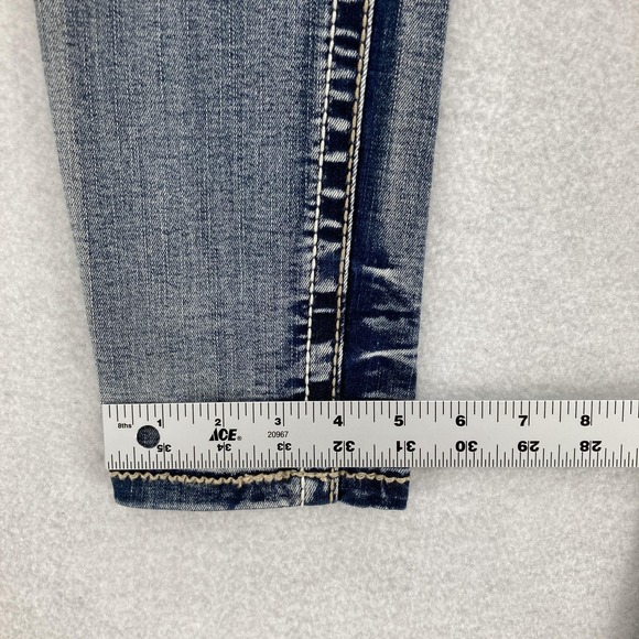 True Luck Jeans Womens 7/8 Blue Skinny Mid Rise Stretch Distressed Rhinestone - Picture 10 of 14